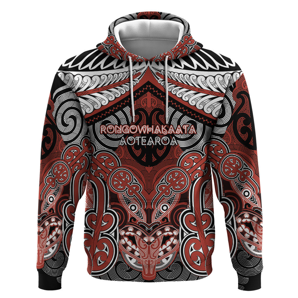 Aotearoa Iwi Rongowhakaata Personalised Hoodie Maori Kowhaiwhai Pattern LT19 Pullover Hoodie Red - Polynesian Pride