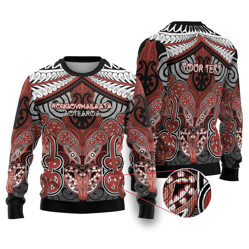 Aotearoa Iwi Rongowhakaata Personalised Ugly Christmas Sweater Maori Kowhaiwhai Pattern LT19 Red - Polynesian Pride