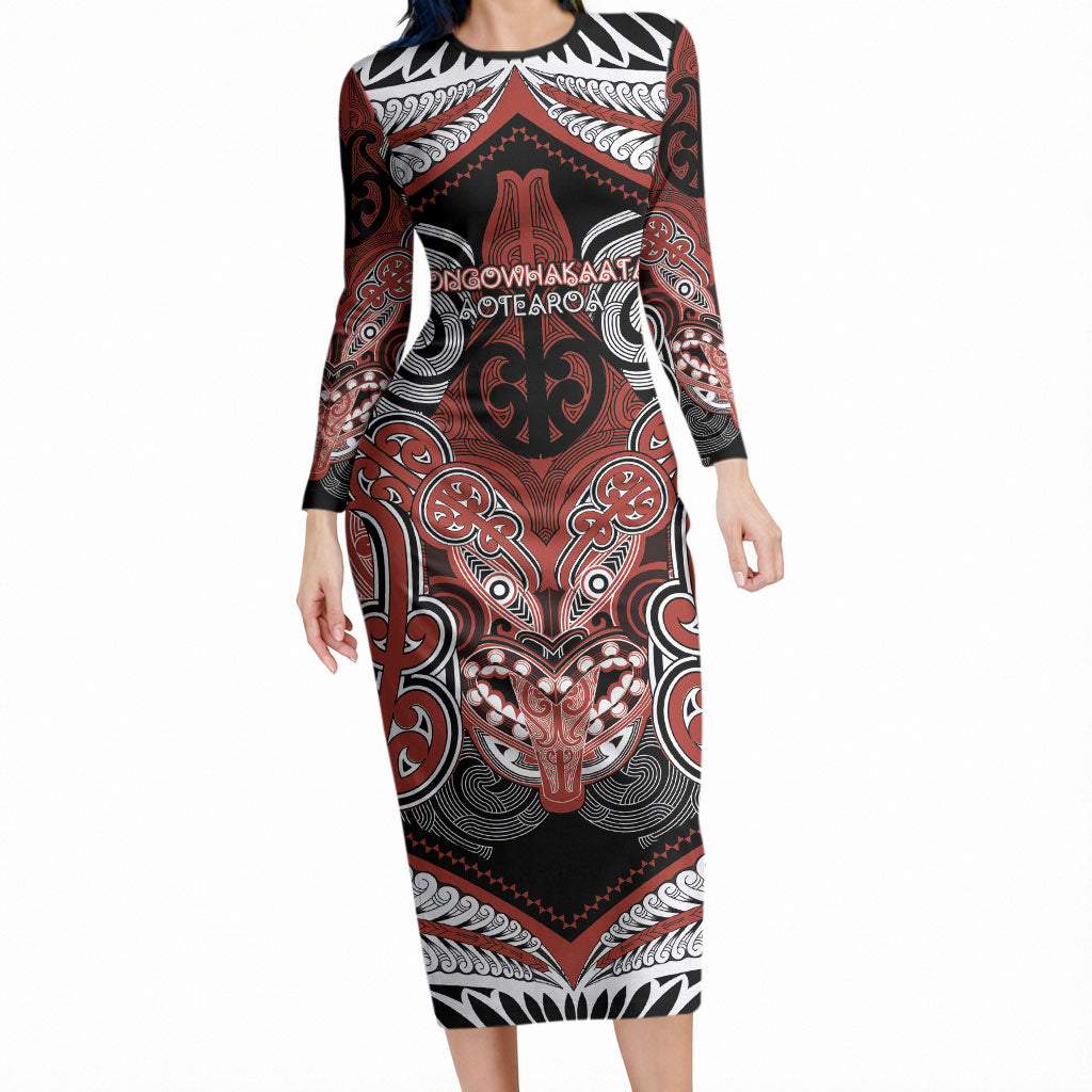 Aotearoa Iwi Rongowhakaata Personalised Long Sleeve Bodycon Dress Maori Kowhaiwhai Pattern