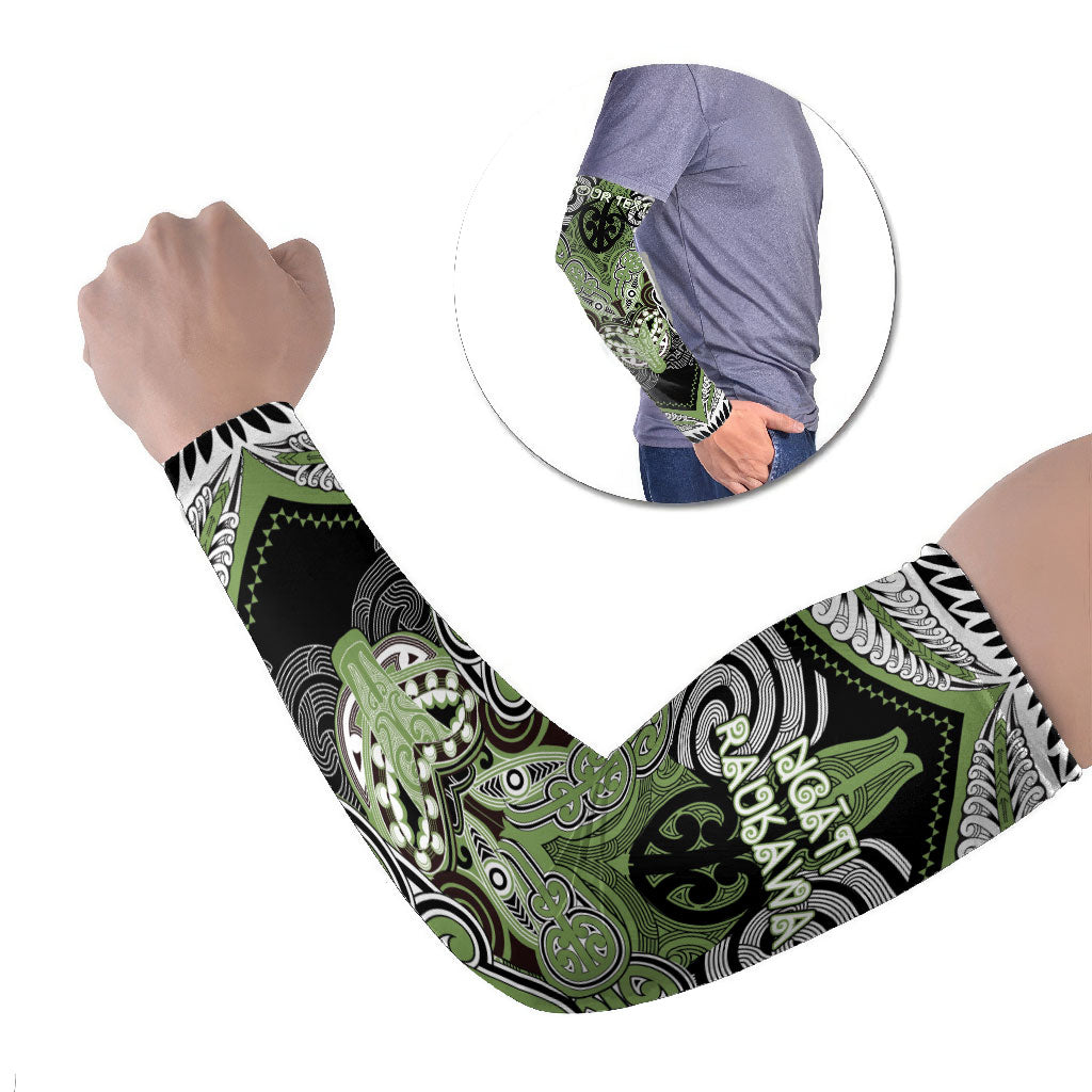 Aotearoa Iwi Ngati Raukawa Personalised Arm Sleeves Maori Kowhaiwhai Pattern LT19 Set of 2 Green - Polynesian Pride