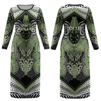 Aotearoa Iwi Ngati Raukawa Personalised Couples Matching Long Sleeve Bodycon Dress and Long Sleeve Button Shirt Maori Kowhaiwhai Pattern