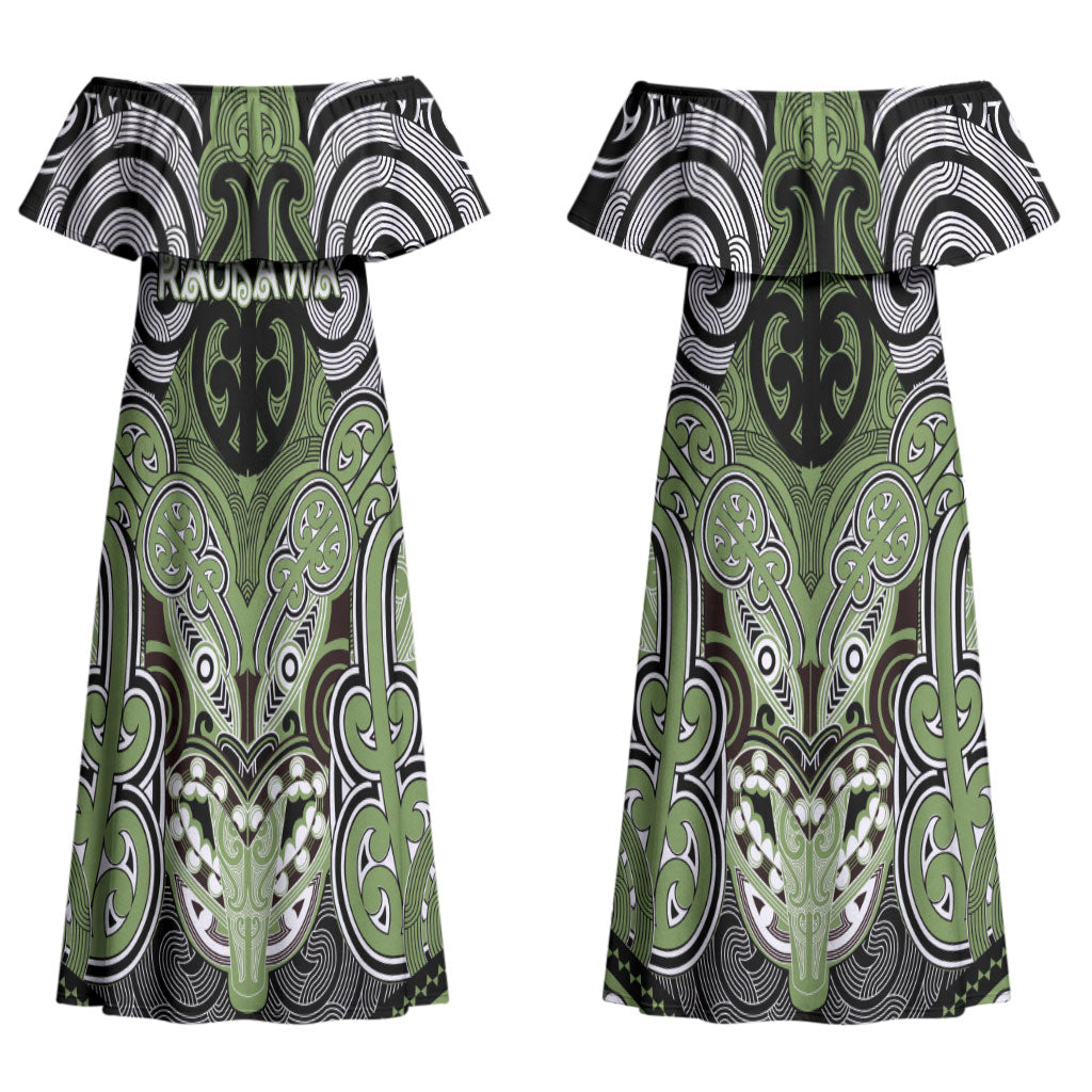 Aotearoa Iwi Ngati Raukawa Personalised Couples Matching Off Shoulder Maxi Dress and Long Sleeve Button Shirt Maori Kowhaiwhai Pattern