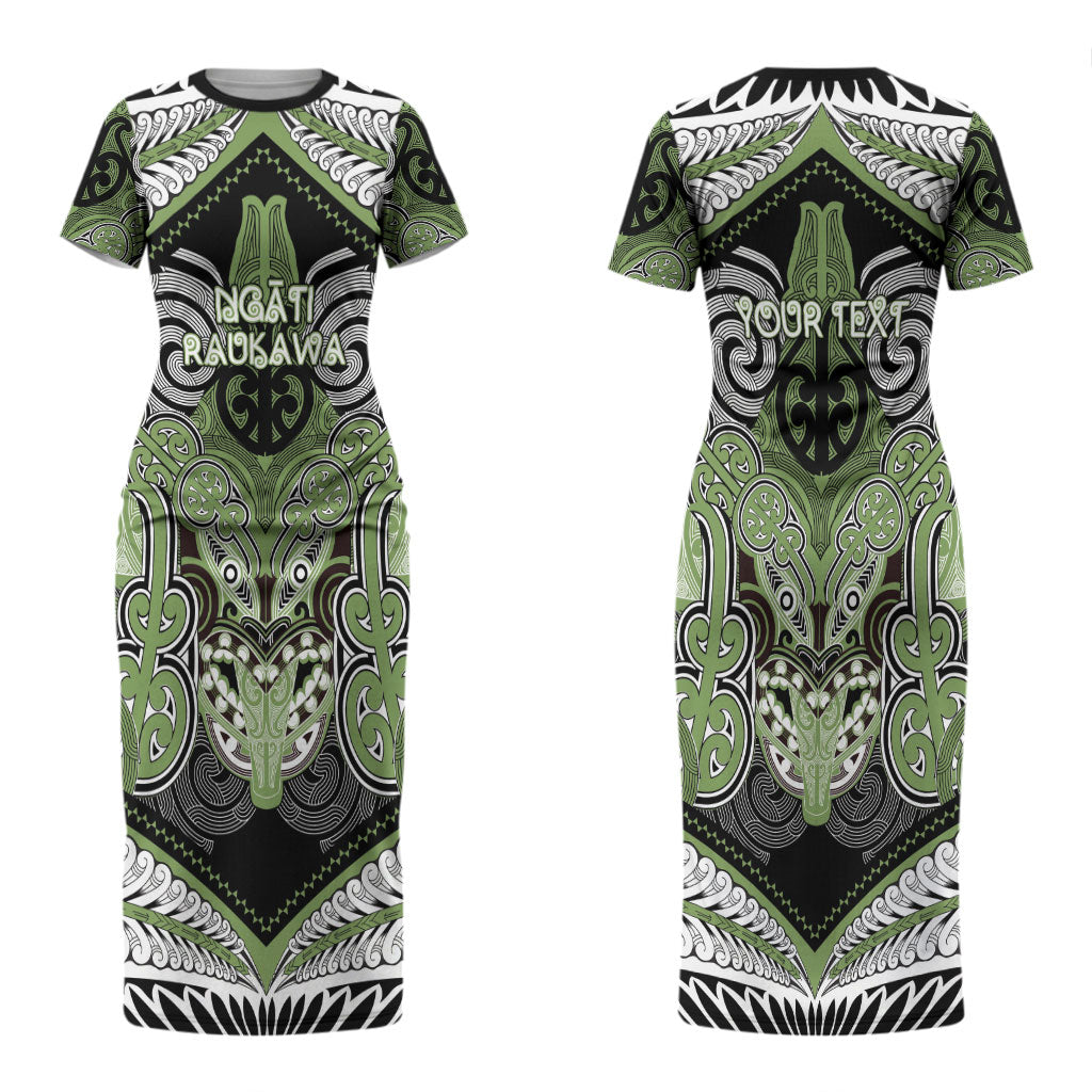 Aotearoa Iwi Ngati Raukawa Personalised Couples Matching Short Sleeve Bodycon Dress and Long Sleeve Button Shirt Maori Kowhaiwhai Pattern