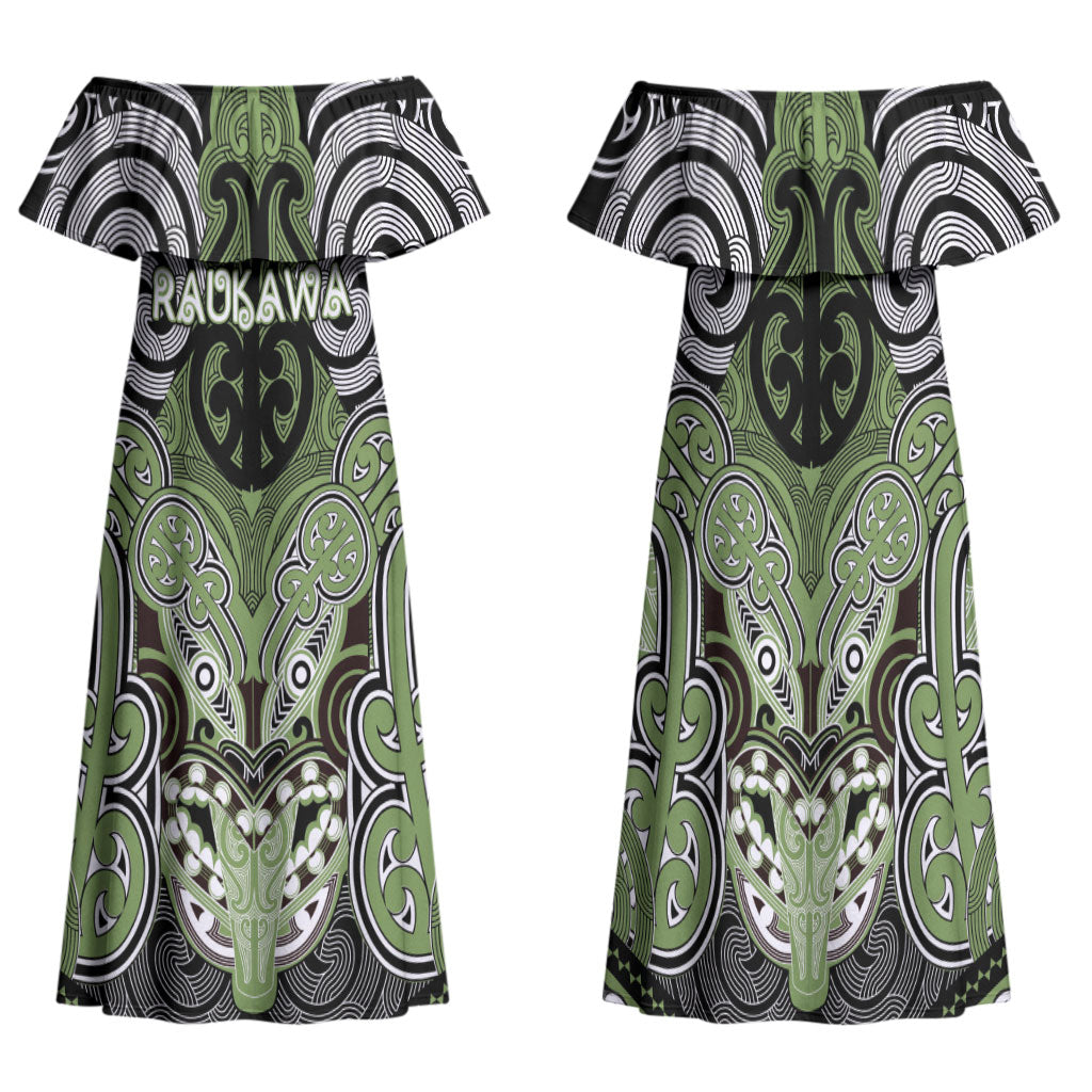Aotearoa Iwi Ngati Raukawa Personalised Family Matching Off Shoulder Maxi Dress and Hawaiian Shirt Maori Kowhaiwhai Pattern