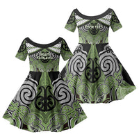 Aotearoa Iwi Ngati Raukawa Personalised Family Matching Off Shoulder Short Dress and Hawaiian Shirt Maori Kowhaiwhai Pattern