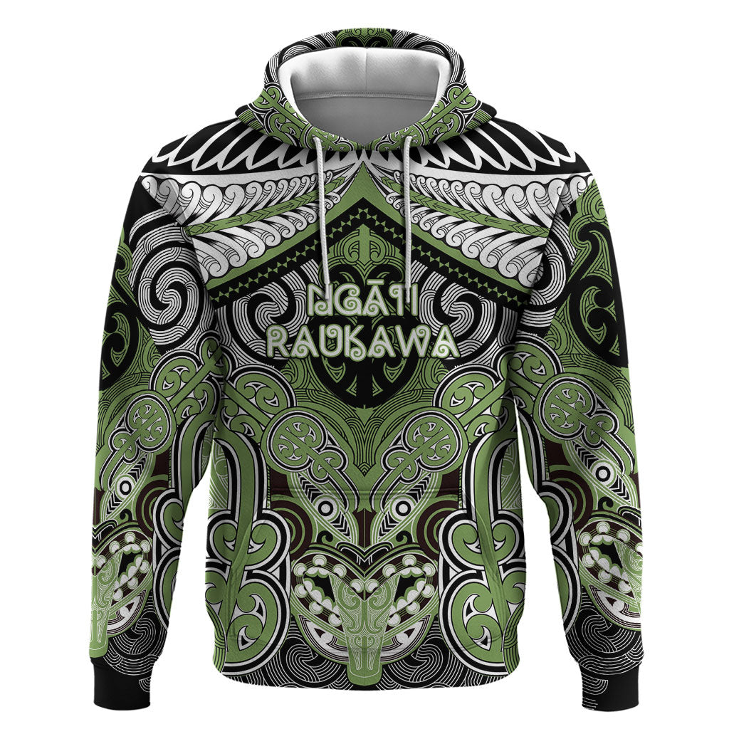 Aotearoa Iwi Ngati Raukawa Personalised Hoodie Maori Kowhaiwhai Pattern LT19 Pullover Hoodie Green - Polynesian Pride