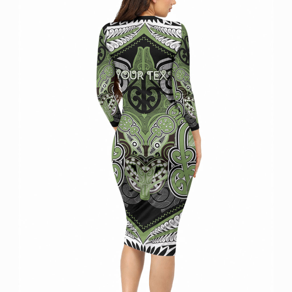 Aotearoa Iwi Ngati Raukawa Personalised Long Sleeve Bodycon Dress Maori Kowhaiwhai Pattern