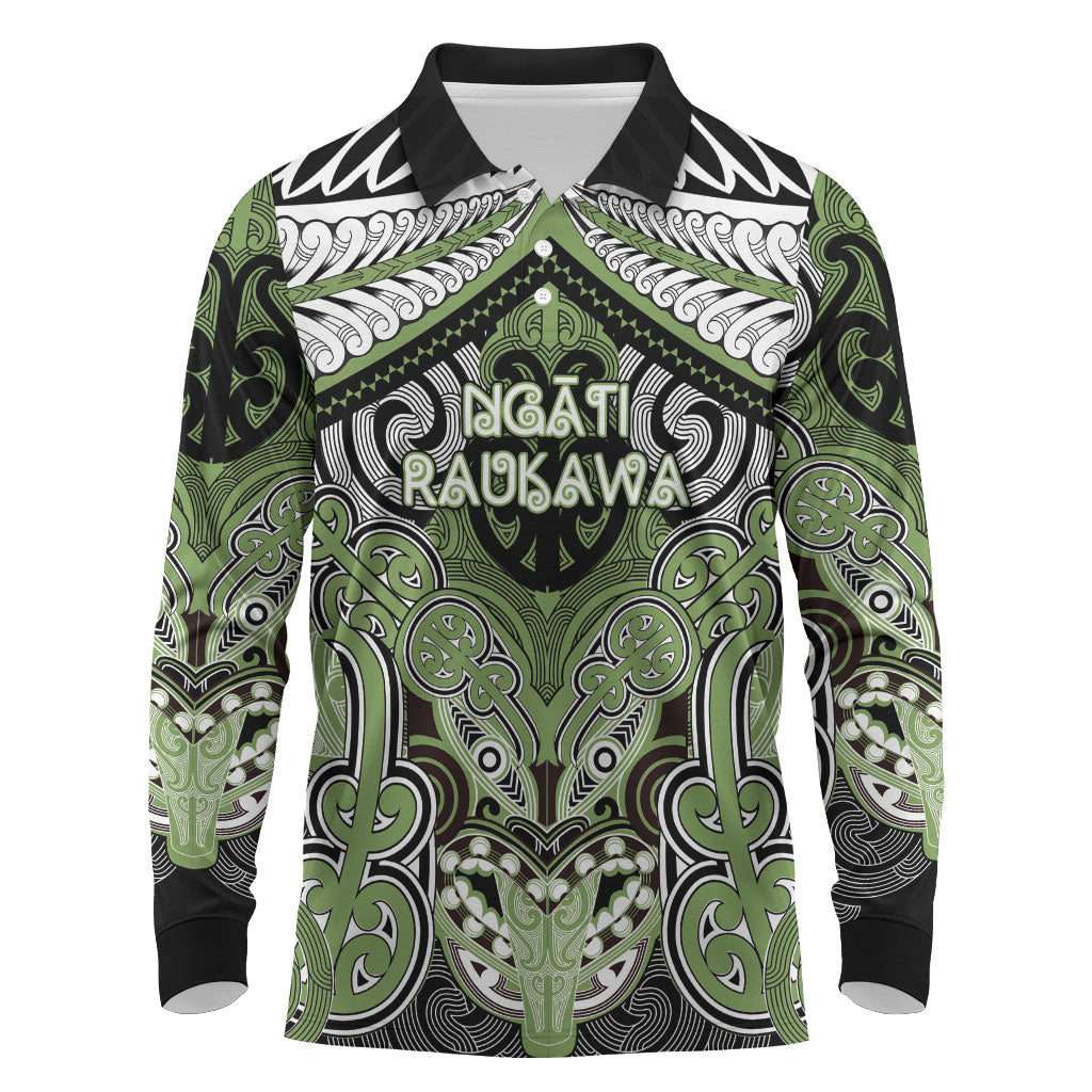 Aotearoa Iwi Ngati Raukawa Personalised Long Sleeve Polo Shirt Maori Kowhaiwhai Pattern LT19 Green - Polynesian Pride