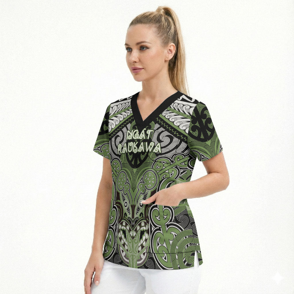 Aotearoa Iwi Ngati Raukawa Personalised Scrub Top Maori Kowhaiwhai Pattern