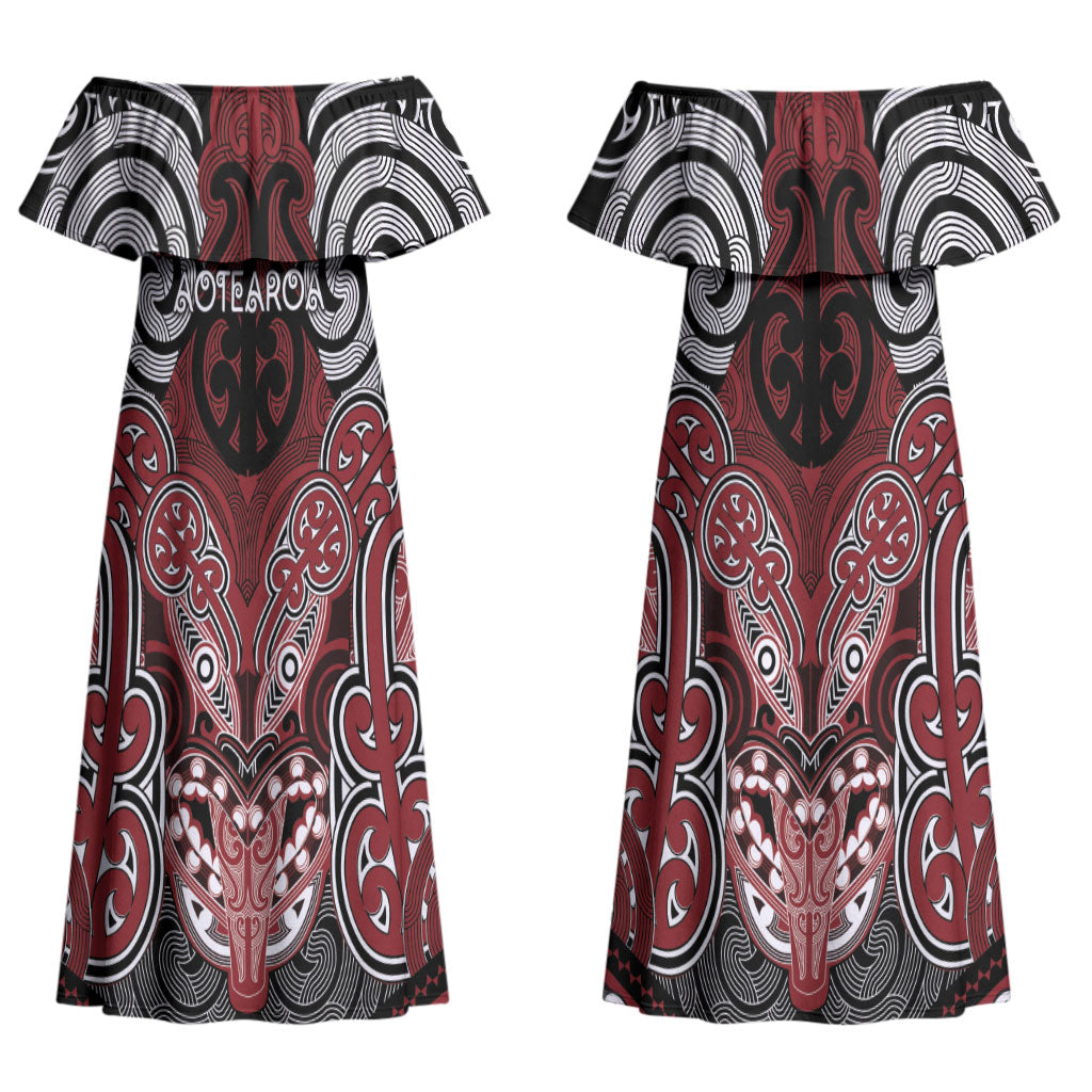 Aotearoa Iwi Ngati Toa Personalised Couples Matching Off Shoulder Maxi Dress and Hawaiian Shirt Maori Kowhaiwhai Pattern
