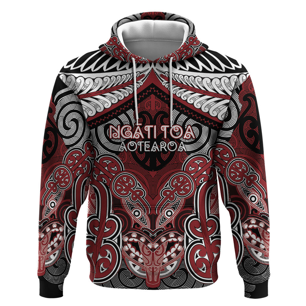 Aotearoa Iwi Ngati Toa Personalised Hoodie Maori Kowhaiwhai Pattern LT19 Pullover Hoodie Red - Polynesian Pride