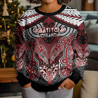 Aotearoa Iwi Ngati Toa Personalised Kid Ugly Christmas Sweater Maori Kowhaiwhai Pattern