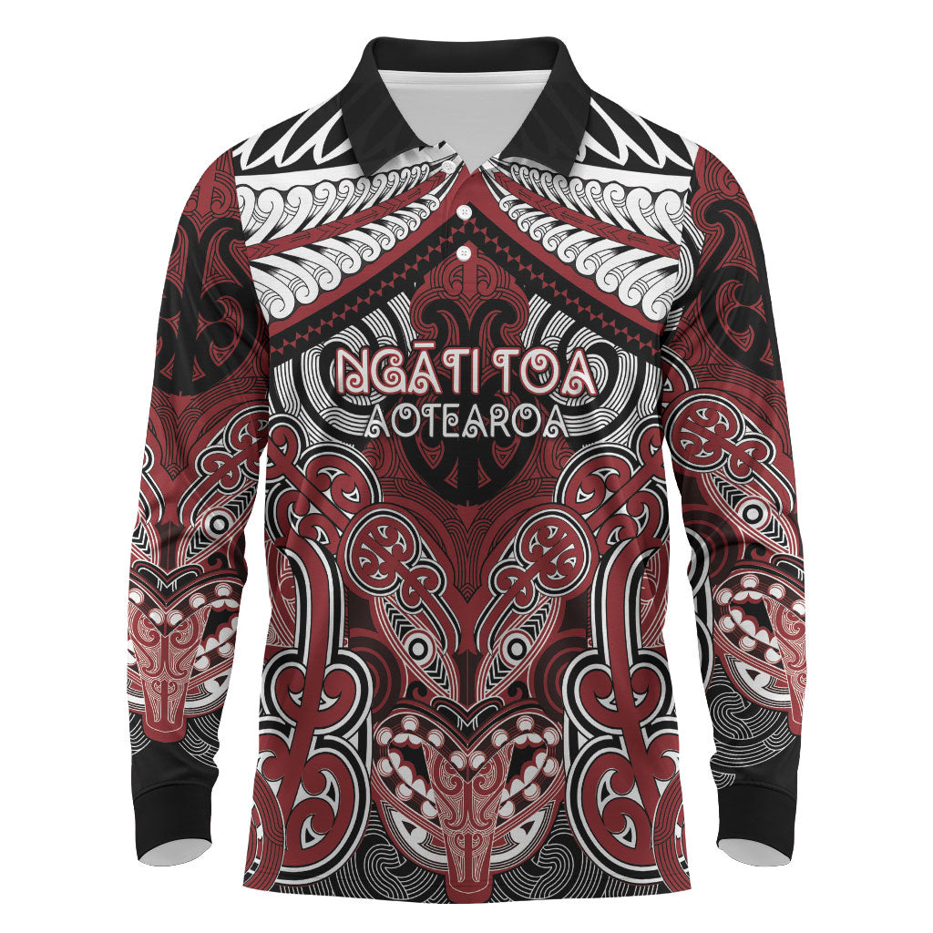 Aotearoa Iwi Ngati Toa Personalised Long Sleeve Polo Shirt Maori Kowhaiwhai Pattern LT19 Red - Polynesian Pride