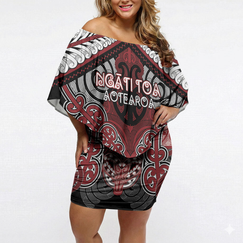 Aotearoa Iwi Ngati Toa Personalised Off Shoulder Short Dress Maori Kowhaiwhai Pattern
