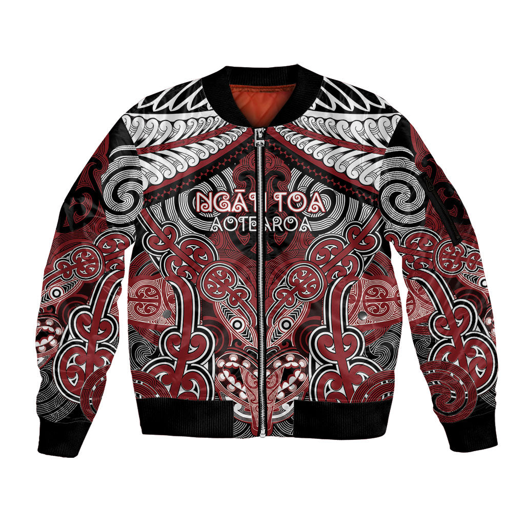 Aotearoa Iwi Ngati Toa Personalised Sleeve Zip Bomber Jacket Maori Kowhaiwhai Pattern