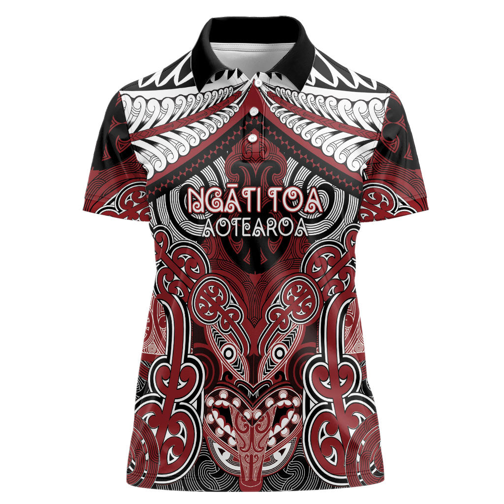 Aotearoa Iwi Ngati Toa Personalised Women Polo Shirt Maori Kowhaiwhai Pattern LT19 Female Red - Polynesian Pride