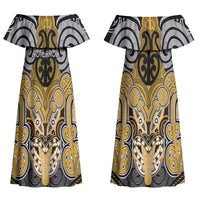 Aotearoa Iwi Ngati Tama Personalised Couples Matching Off Shoulder Maxi Dress and Hawaiian Shirt Maori Kowhaiwhai Pattern