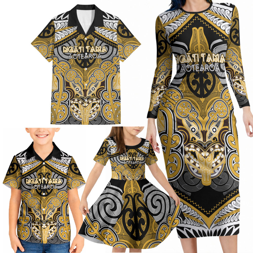 Aotearoa Iwi Ngati Tama Personalised Family Matching Long Sleeve Bodycon Dress and Hawaiian Shirt Maori Kowhaiwhai Pattern LT19 - Polynesian Pride