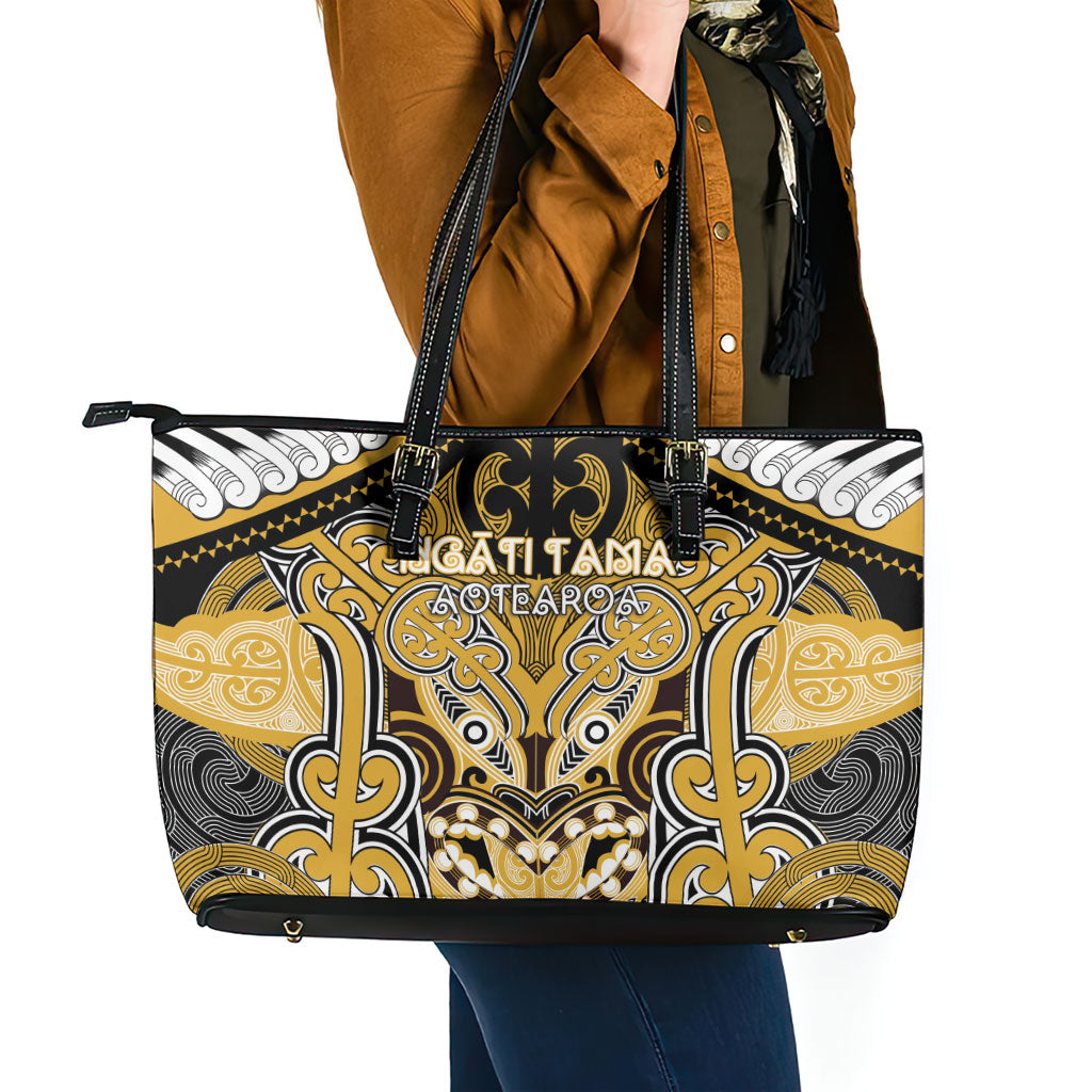 Aotearoa Iwi Ngati Tama Leather Tote Bag Maori Kowhaiwhai Pattern