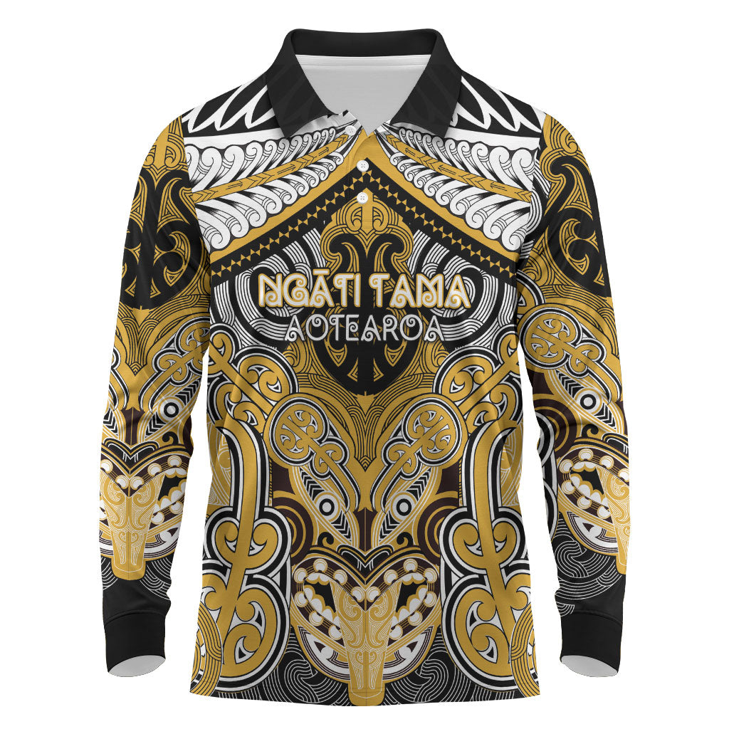 Aotearoa Iwi Ngati Tama Personalised Long Sleeve Polo Shirt Maori Kowhaiwhai Pattern LT19 Yellow - Polynesian Pride
