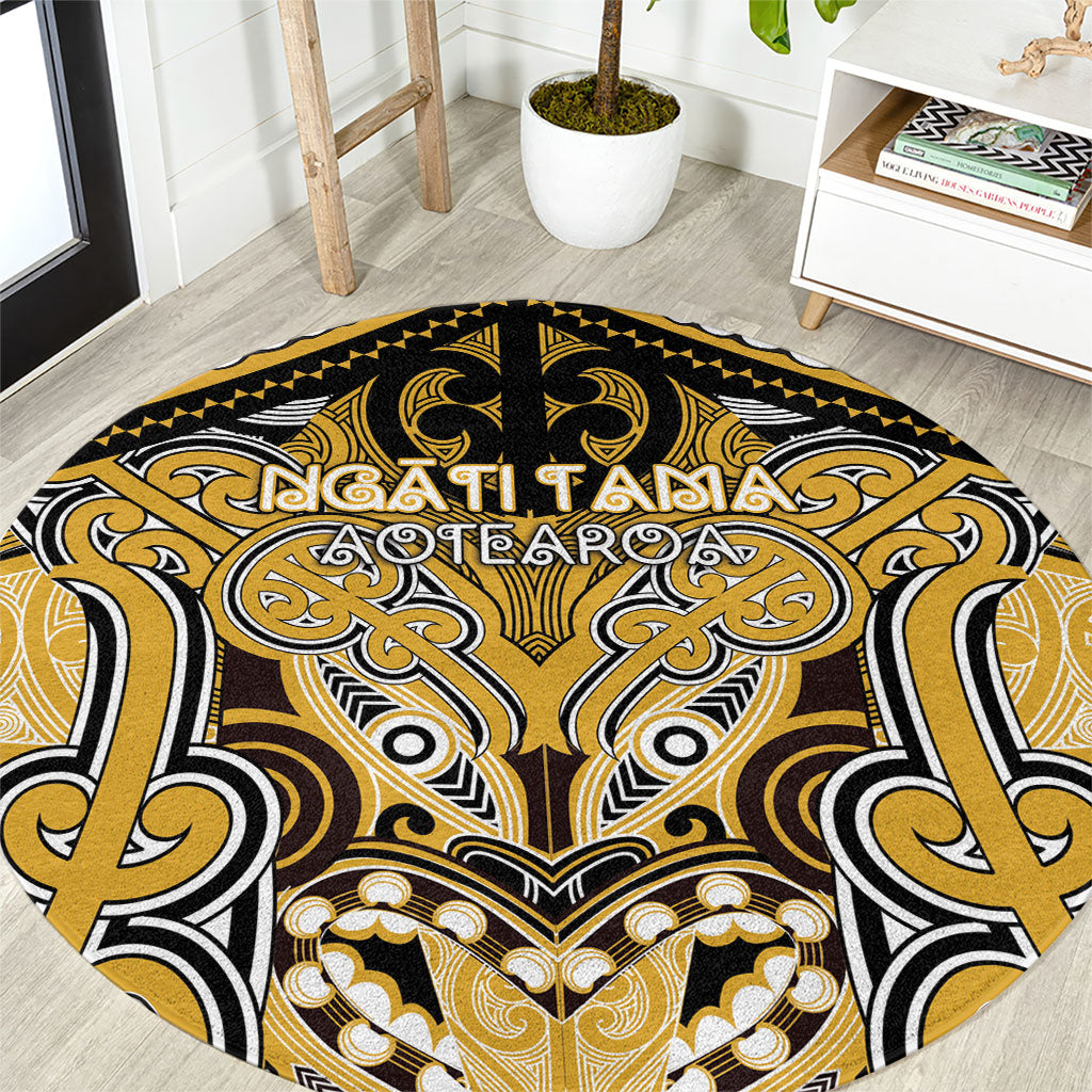 Aotearoa Iwi Ngati Tama Round Carpet Maori Kowhaiwhai Pattern LT19 Yellow - Polynesian Pride