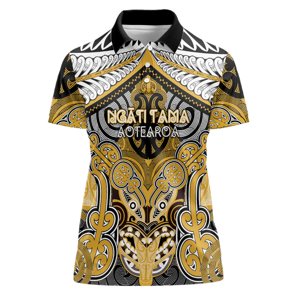 Aotearoa Iwi Ngati Tama Personalised Women Polo Shirt Maori Kowhaiwhai Pattern LT19 Female Yellow - Polynesian Pride
