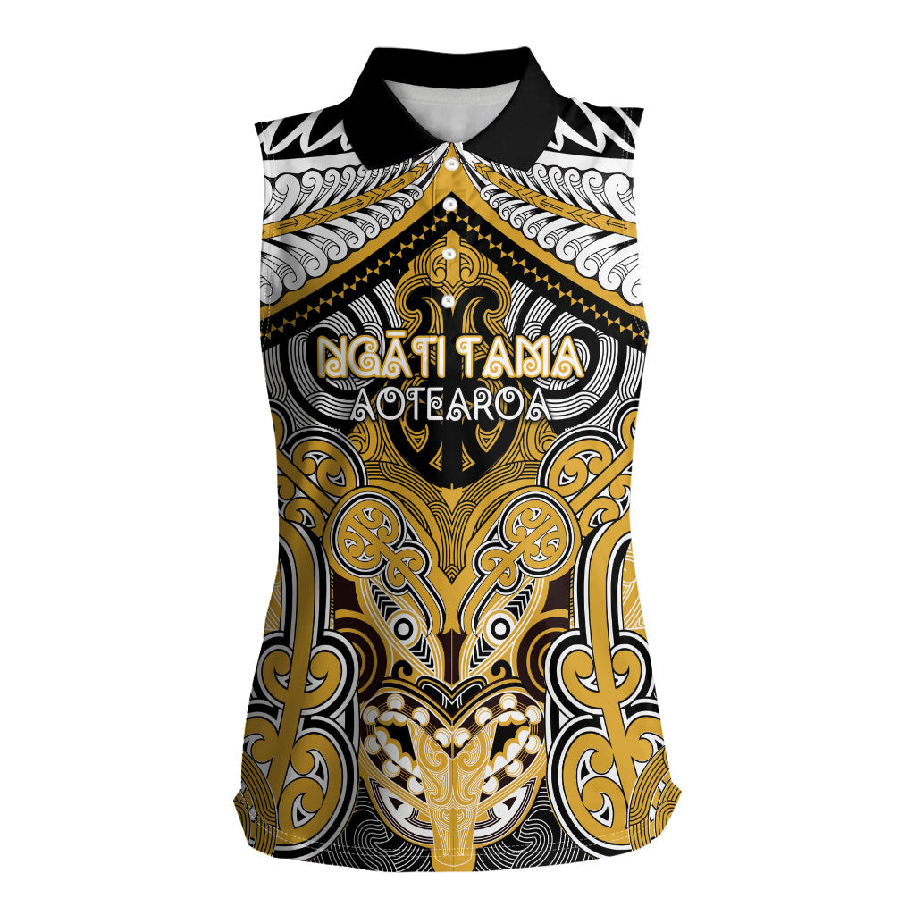 Aotearoa Iwi Ngati Tama Personalised Women Sleeveless Polo Shirt Maori Kowhaiwhai Pattern LT19 Female Yellow - Polynesian Pride