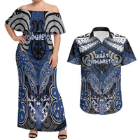 Aotearoa Iwi Ngati Tuwharetoa Personalised Couples Matching Off Shoulder Maxi Dress and Hawaiian Shirt Maori Kowhaiwhai Pattern
