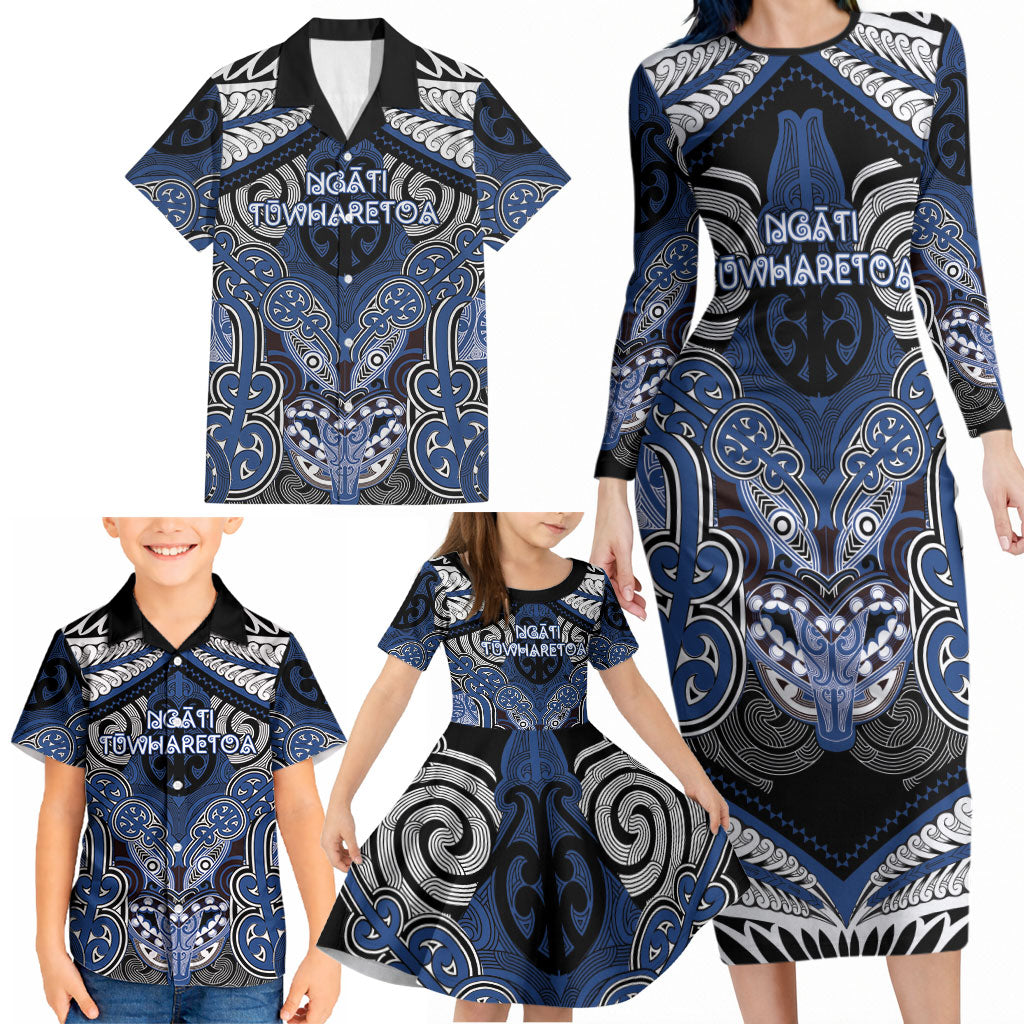 Aotearoa Iwi Ngati Tuwharetoa Personalised Family Matching Long Sleeve Bodycon Dress and Hawaiian Shirt Maori Kowhaiwhai Pattern LT19 - Polynesian Pride