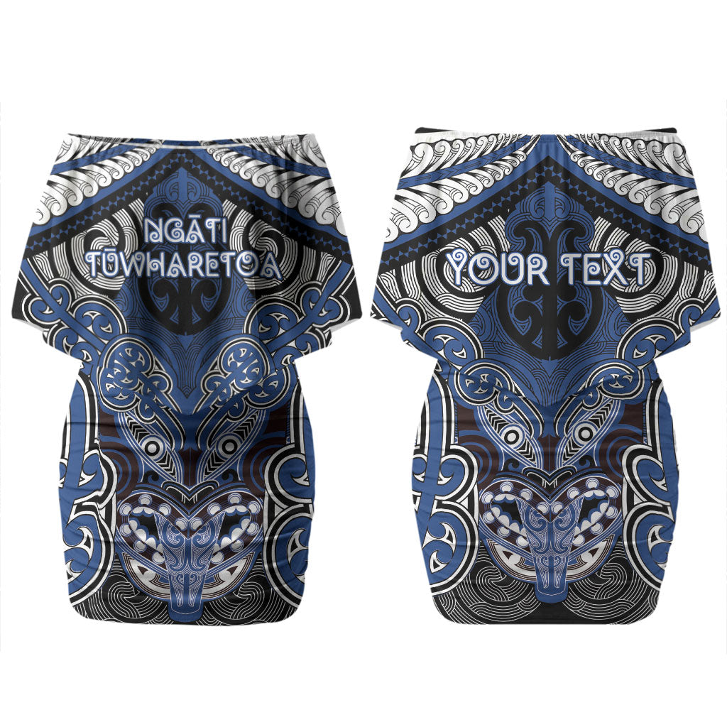 Aotearoa Iwi Ngati Tuwharetoa Personalised Family Matching Off Shoulder Short Dress and Hawaiian Shirt Maori Kowhaiwhai Pattern