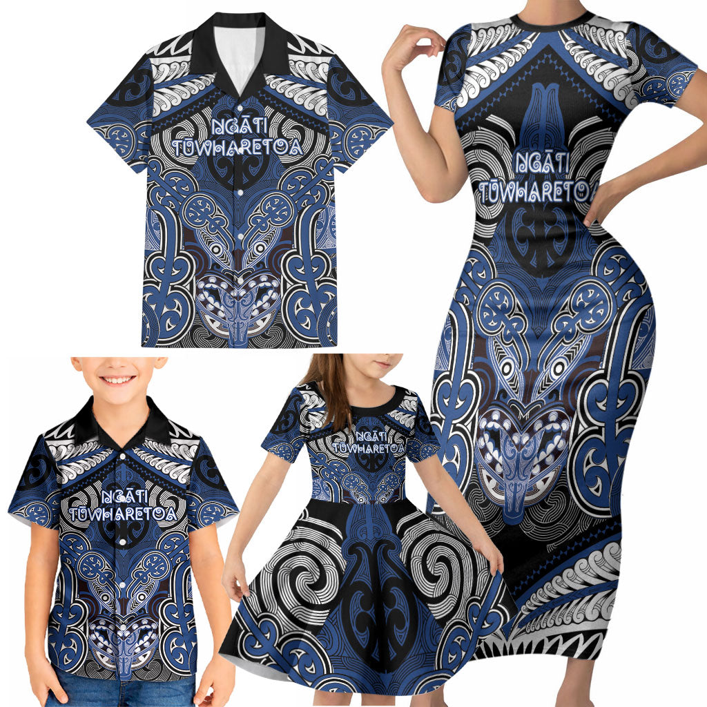 Aotearoa Iwi Ngati Tuwharetoa Personalised Family Matching Short Sleeve Bodycon Dress and Hawaiian Shirt Maori Kowhaiwhai Pattern LT19 - Polynesian Pride