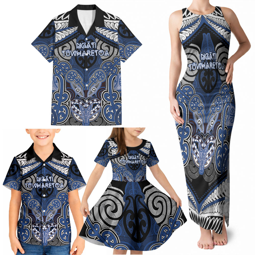 Aotearoa Iwi Ngati Tuwharetoa Personalised Family Matching Tank Maxi Dress and Hawaiian Shirt Maori Kowhaiwhai Pattern