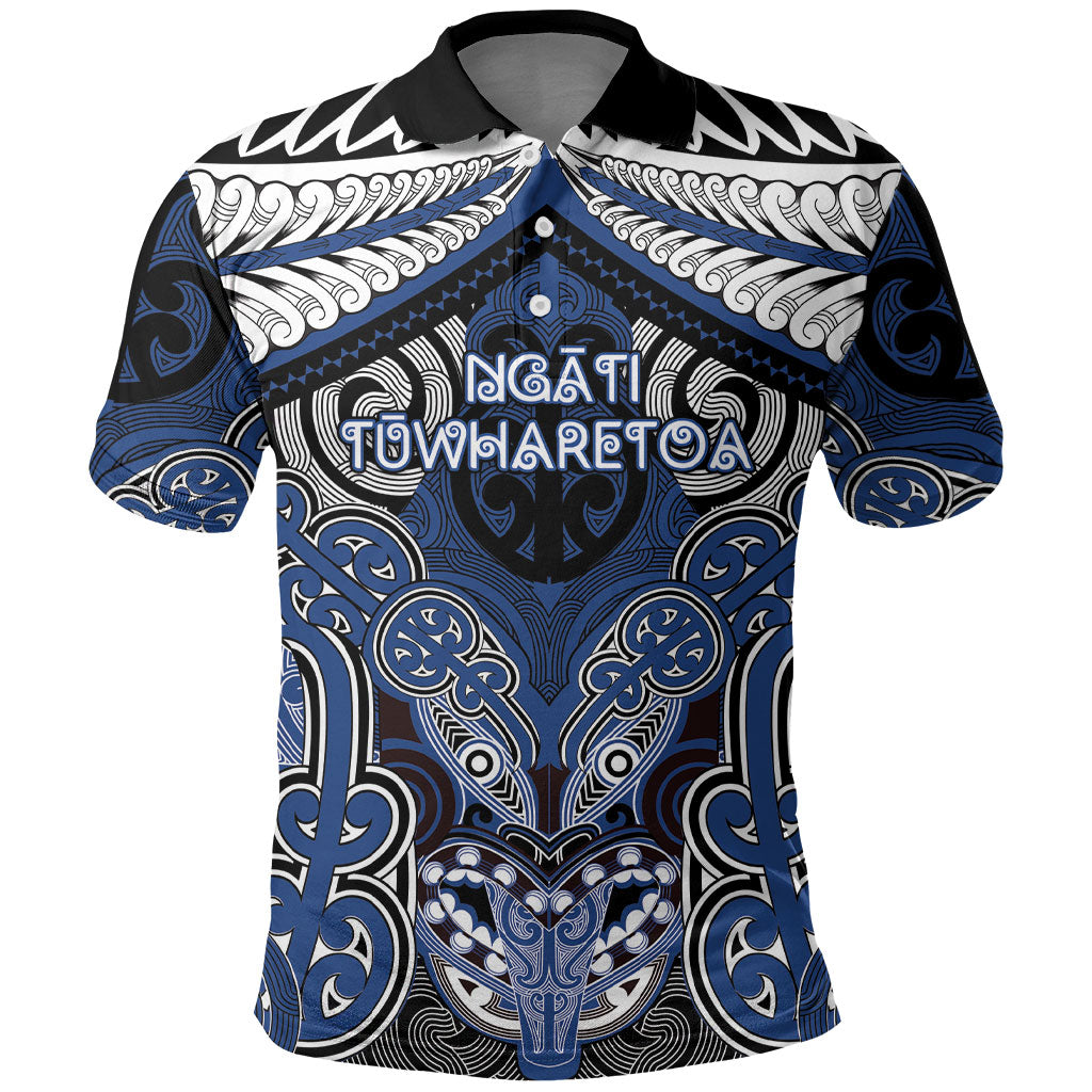 Aotearoa Iwi Ngati Tuwharetoa Personalised Polo Shirt Maori Kowhaiwhai Pattern LT19 Blue - Polynesian Pride