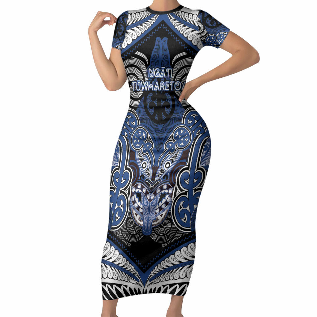Aotearoa Iwi Ngati Tuwharetoa Personalised Short Sleeve Bodycon Dress Maori Kowhaiwhai Pattern