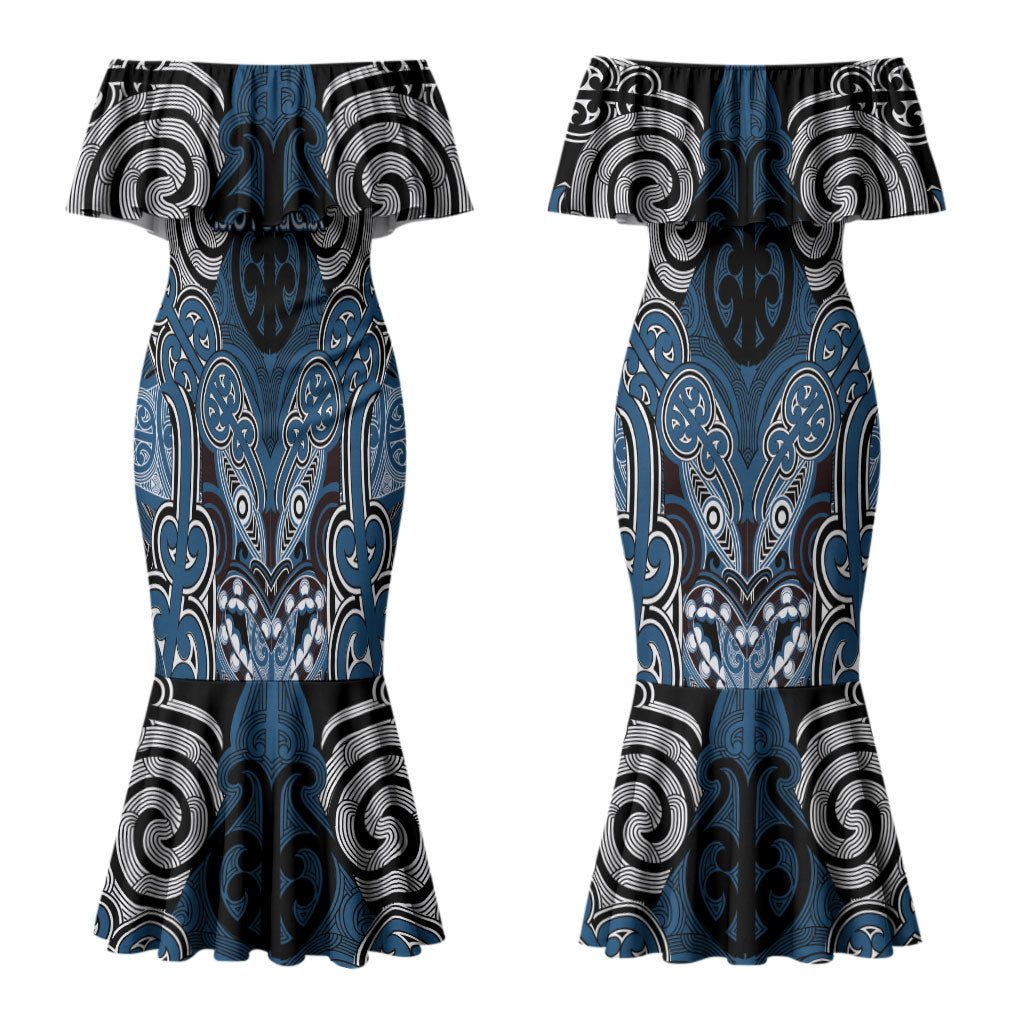 Aotearoa Iwi Ngati Mutunga Personalised Couples Matching Mermaid Dress and Long Sleeve Button Shirt Maori Kowhaiwhai Pattern