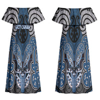 Aotearoa Iwi Ngati Mutunga Personalised Couples Matching Off Shoulder Maxi Dress and Hawaiian Shirt Maori Kowhaiwhai Pattern