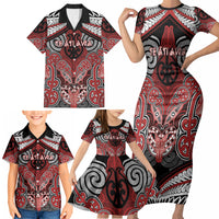 Aotearoa Iwi Te Ati Awa Personalised Family Matching Short Sleeve Bodycon Dress and Hawaiian Shirt Maori Kowhaiwhai Pattern