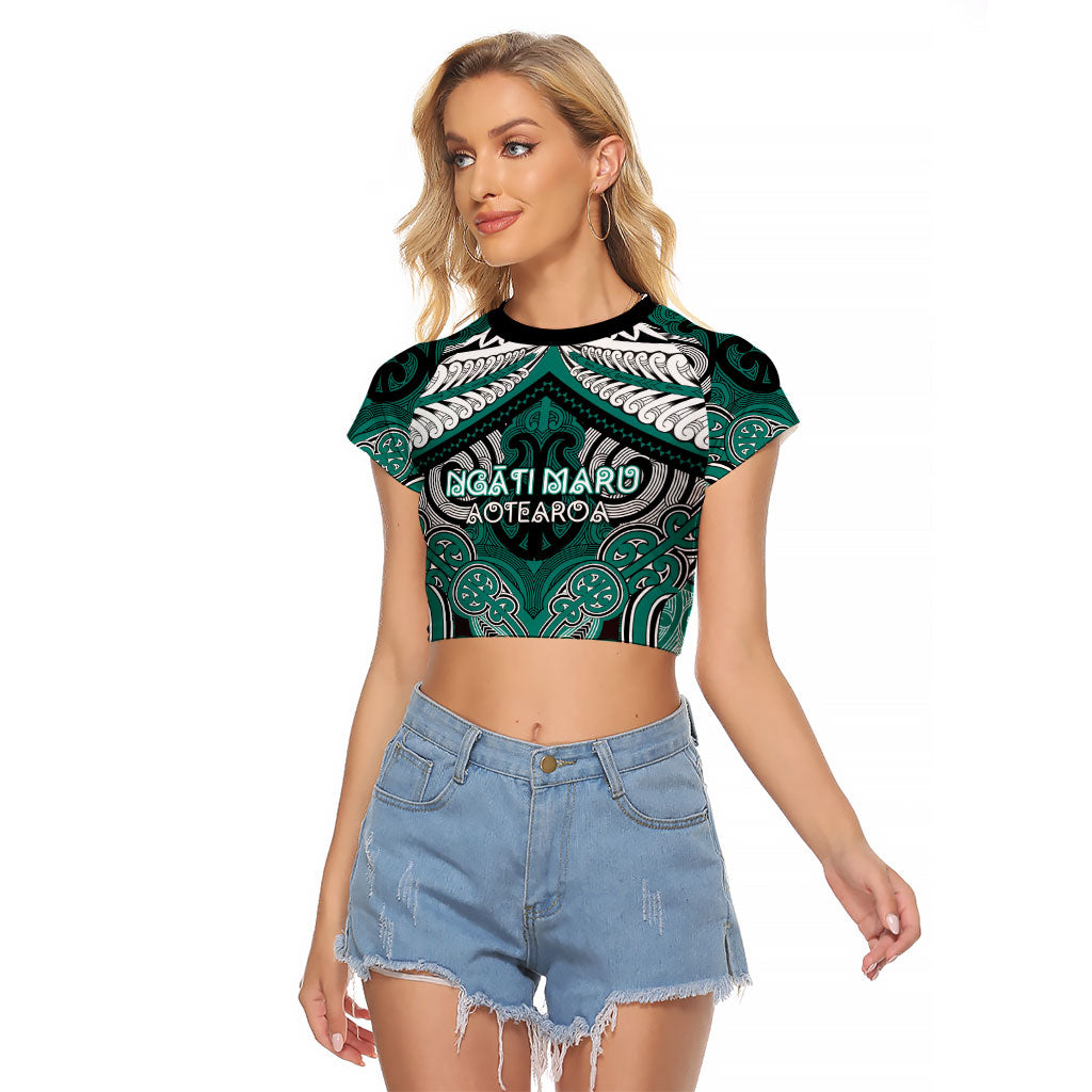 Aotearoa Iwi Ngati Maru Personalised Raglan Cropped T Shirt Maori Kowhaiwhai Pattern
