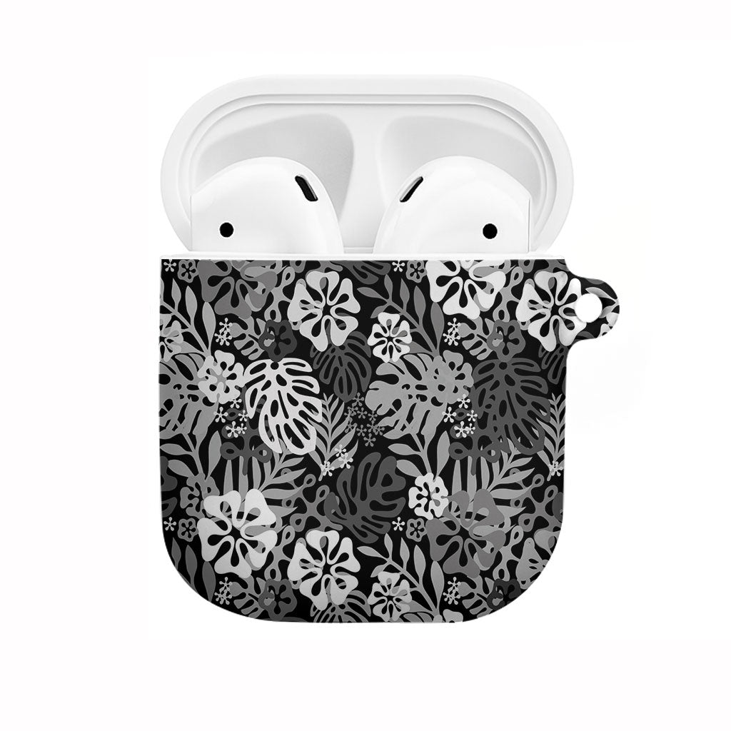 Black Aloha Hawaiian AirPods Case Monstera Hibiscus Tropical Pattern LT19 Black - Polynesian Pride