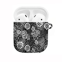 Black Aloha Hawaiian AirPods Case Monstera Hibiscus Tropical Pattern LT19 Black - Polynesian Pride