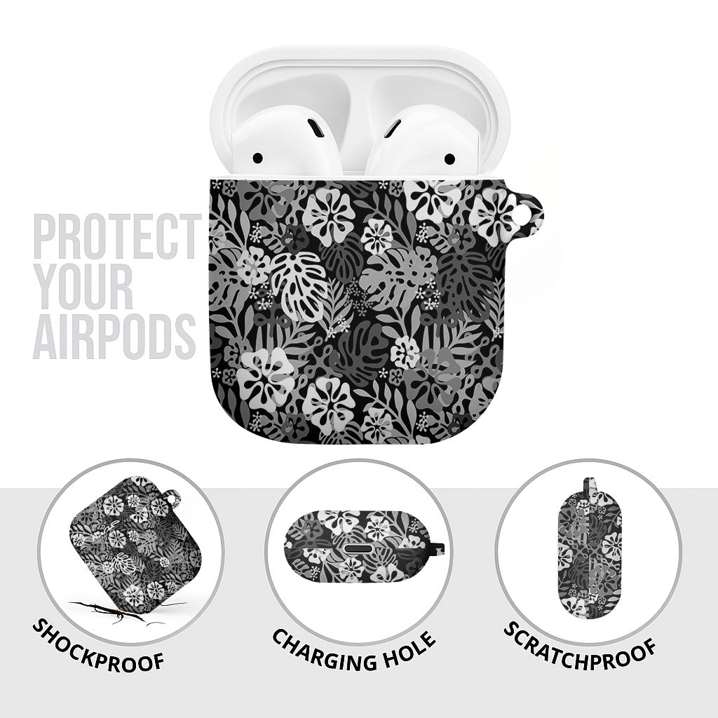 Black Aloha Hawaiian AirPods Case Monstera Hibiscus Tropical Pattern LT19 - Polynesian Pride