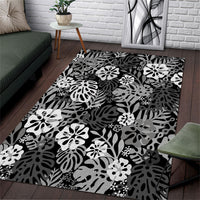Black Aloha Hawaiian Area Rug Monstera Hibiscus Tropical Pattern LT19 Black - Polynesian Pride