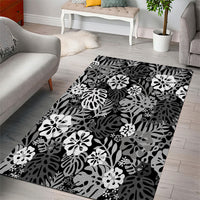 Black Aloha Hawaiian Area Rug Monstera Hibiscus Tropical Pattern LT19 - Polynesian Pride