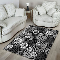 Black Aloha Hawaiian Area Rug Monstera Hibiscus Tropical Pattern LT19 - Polynesian Pride