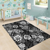 Black Aloha Hawaiian Area Rug Monstera Hibiscus Tropical Pattern LT19 - Polynesian Pride
