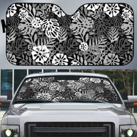 Black Aloha Hawaiian Auto Sun Shade Monstera Hibiscus Tropical Pattern LT19 Black - Polynesian Pride