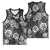 Black Aloha Hawaiian Basketball Jersey Monstera Hibiscus Tropical Pattern LT19 - Polynesian Pride
