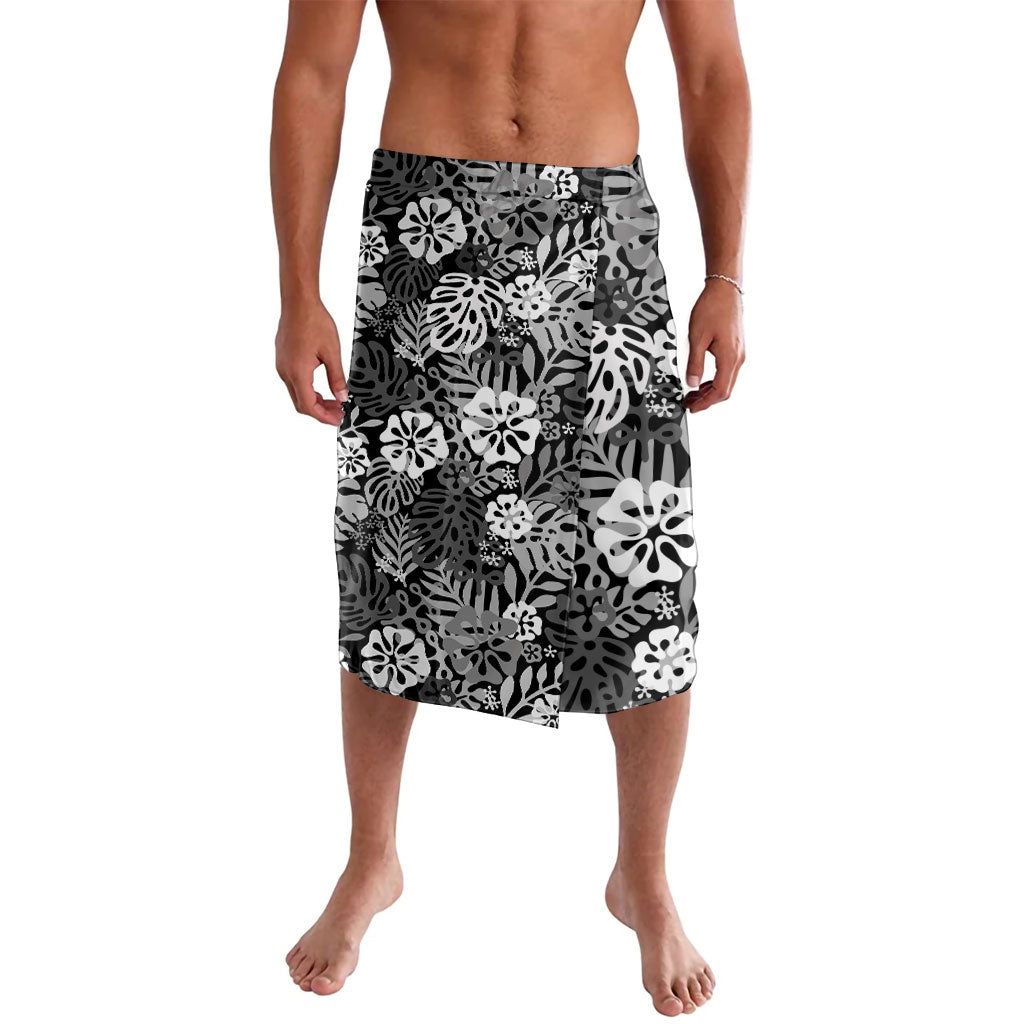 Black Aloha Hawaiian Lavalava Monstera Hibiscus Tropical Pattern LT19 Black - Polynesian Pride