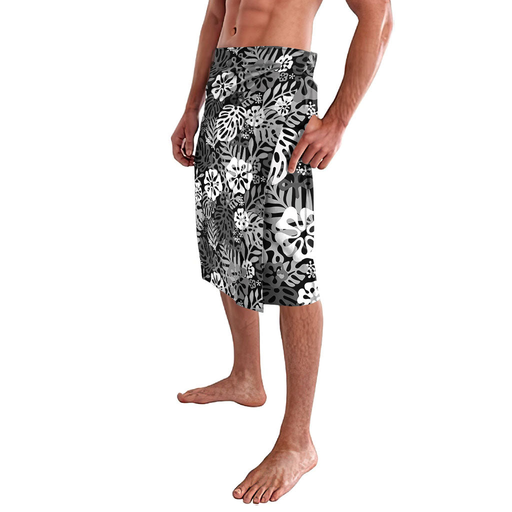 Black Aloha Hawaiian Lavalava Monstera Hibiscus Tropical Pattern LT19 - Polynesian Pride