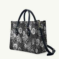 Black Aloha Hawaiian Leather Bag Monstera Hibiscus Tropical Pattern LT19 Black - Polynesian Pride